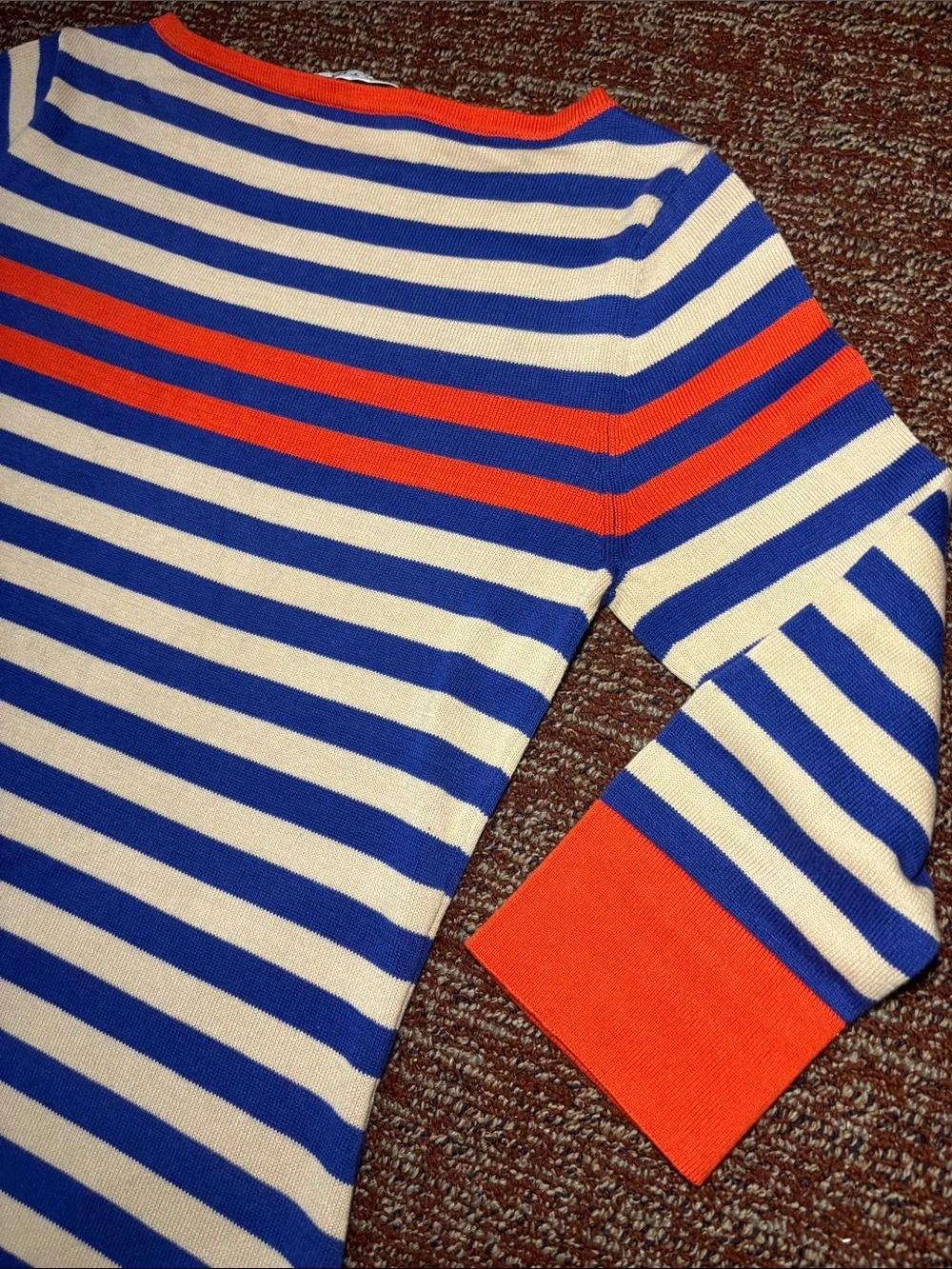 Trina Turk tunic sweater nautical strip boat neck preppy knit top 3/4 sleeve